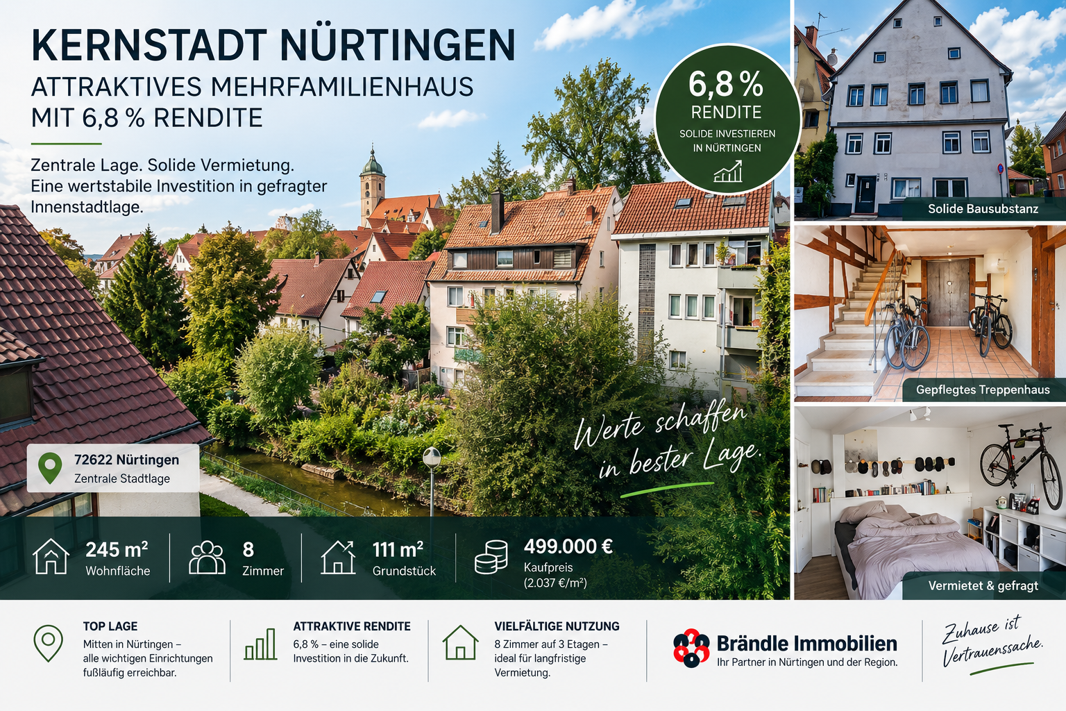 Mehrfamilienhaus in Nürtingen kaufen – 6,8 % Rendite in zentraler Lage | Brändle Immobilien